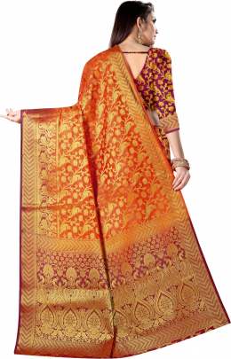 Orange Nylon silk saree with silver zari  Dying material with rich pallu  NYLON SILK SAREE