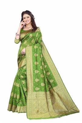 PARROT GREEN BANARSI SILK SAREE FOR WEDDING AND PARTY  sarees