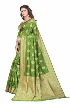 PARROT GREEN BANARSI SILK SAREE FOR WEDDING AND PARTY  KANCHIPURAM SILK SAREE