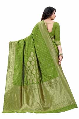 PARROT GREEN BANARSI SILK SAREE WITH WAEVING BORDER WITH UNSTITCHED BLOUSE PIECE FOR WEDDING AND PARTY  KANCHIPURAM SILK SAREE