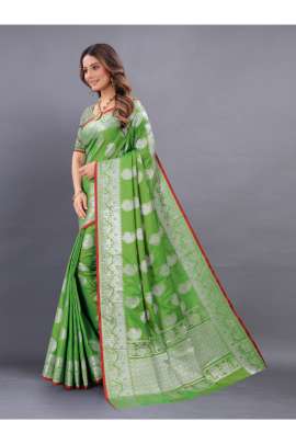 PARROT GREEN LICHI SILK SAREE WITH RICH PALLU  KANCHIPURAM SILK SAREE