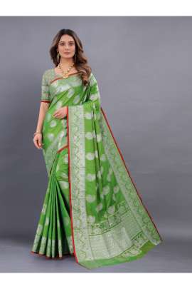 PARROT GREEN LICHI SILK SAREE WITH RICH PALLU  KANCHIPURAM SILK SAREE