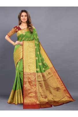 PARROT GREEN LICHI SILK WITH RICH PALLU