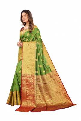 PARROT GREEN LICHI SILK WITH RICH PALLU SILK SAREE