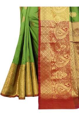 PARROT GREEN LICHI SILK WITH RICH PALLU SILK SAREE