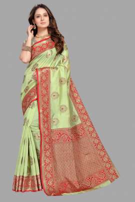 PARROT GREEN TUSSAR SILK SAREE WITH RICH PALLU  SILK SAREE