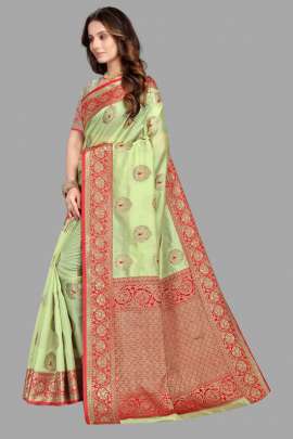 PARROT GREEN TUSSAR SILK SAREE WITH RICH PALLU  SILK SAREE