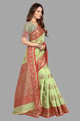 PARROT GREEN TUSSAR SILK SAREE WITH RICH PALLU  SILK SAREE