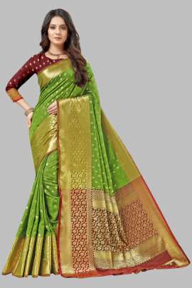 PARROT LICHI SILK WITH RICH PALLU SILK SAREE