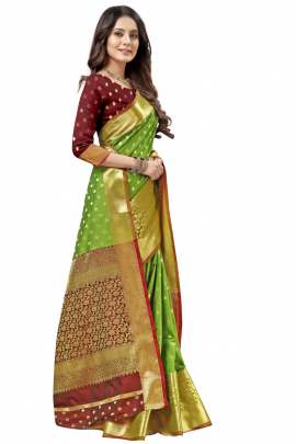 PARROT LICHI SILK WITH RICH PALLU SILK SAREE