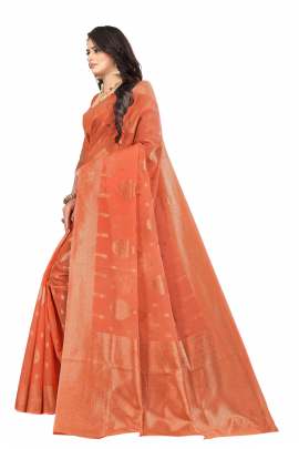 PEACH CHANDERI COTTON SILK SAREE WITH ALL OVER PRINT  CHANDERI SAREE 