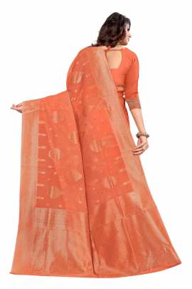 PEACH CHANDERI COTTON SILK SAREE WITH ALL OVER PRINT  CHANDERI SAREE 