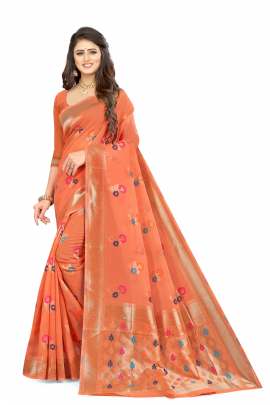 PEACH CHANDERI SILK SAREE WITH ALL OVER WEAVING BORDER RICH PALLU WITH UNSTITCHED BLOUSE PIECE CHANDERI SAREE 