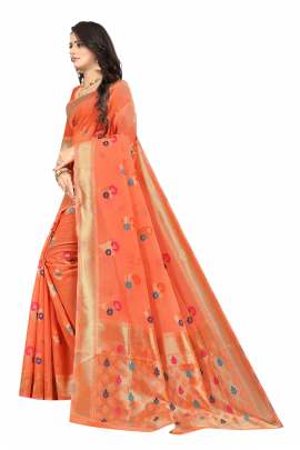 PEACH CHANDERI SILK SAREE WITH ALL OVER WEAVING BORDER RICH PALLU WITH UNSTITCHED BLOUSE PIECE CHANDERI SAREE 