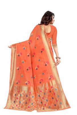 PEACH CHANDERI SILK SAREE WITH ALL OVER WEAVING BORDER RICH PALLU WITH UNSTITCHED BLOUSE PIECE CHANDERI SAREE 