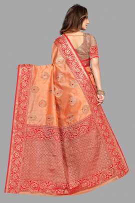 PEACH TUSSAR SILK SAREE WITH RICH PALLU AND WEAVING BORDER SILK SAREE