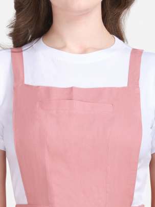 PINK COTTON REYON BLENDED DUNGAREE WITH WHITE CROP T-SHIRT Dungarees