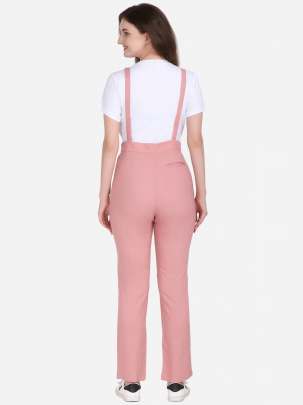 PINK COTTON REYON BLENDED DUNGAREE WITH WHITE CROP T-SHIRT Dungarees