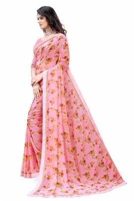 PINK FLORAL PRINTED GEORGETTE SAREE WITH RICH BORDER LACE GEORGETTE SAREES 