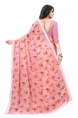 PINK FLORAL PRINTED GEORGETTE SAREE WITH RICH BORDER LACE GEORGETTE SAREES 