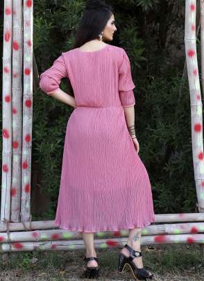 PINK PLAIN CRUSHED PARTY WEAR MIDI DRESS  Dresses