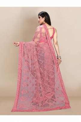 PINK TRENDY NET SAREE WITH ALL OVER EMBROIDERD AND STONE  NET SAREES 