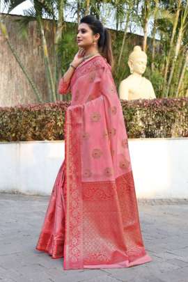 PINK TUSSAR SILK SAREE WITH RICH PALLU AND WEAVING BORDER SILK SAREE