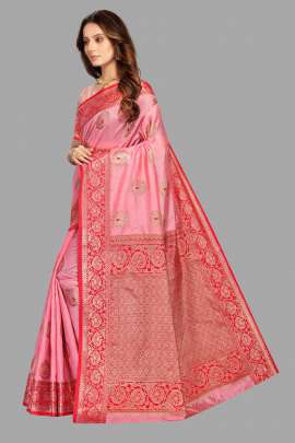 PINK TUSSAR SILK SAREE WITH RICH PALLU AND WEAVING BORDER SILK SAREE