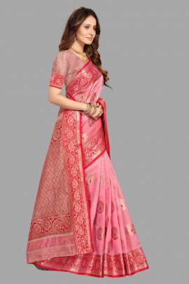 PINK TUSSAR SILK SAREE WITH RICH PALLU AND WEAVING BORDER SILK SAREE