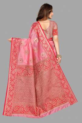 PINK TUSSAR SILK SAREE WITH RICH PALLU AND WEAVING BORDER SILK SAREE