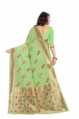 PISTA  CHANDERI SILK SAREE WITH ALL OVER WEAVING BORDER RICH PALLU WITH UNSTITCHED BLOUSE PIECE CHANDERI SAREE 