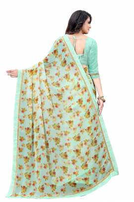 PISTA FLORAL PRINTED GEORGETTE SAREE WITH RICH BORDER LACE GEORGETTE SAREES 