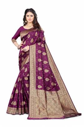 PURPLE BANARSI SILK SAREE FOR WEDDING AND PARTY 