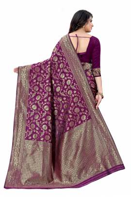 PURPLE BANARSI SILK SAREE WITH WAEVING BORDER WITH UNSTITCHED BLOUSE PIECE FOR WEDDING AND PARTY  KANCHIPURAM SILK SAREE