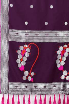 PURPLE SOFT SILK SAREE WITH WEAVING ZARI WITH TESSEL BORDER FULL CATALOGE KANCHIPURAM SILK SAREE