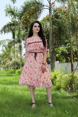 Peach Party Wear Georgette Printed Western Dress Dresses