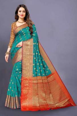 RAMA LICHI SILK SAREE WITH WEAVING ZARI WITH RICH PALLU