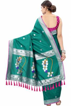 RAMA SOFT SILK SAREE WITH WEAVING ZARI WITH TESSEL BORDER FULL CATALOGE KANCHIPURAM SILK SAREE