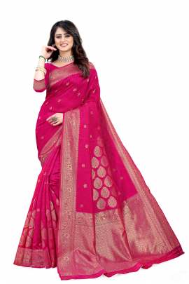 RANI BANARSI SILK SAREE WITH WAEVING BORDER WITH UNSTITCHED BLOUSE PIECE FOR WEDDING AND PARTY 