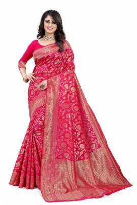 RANI BANARSI SILK SAREE WITH WAEVING BORDER WITH UNSTITCHED BLOUSE PIECE FOR WEDDING AND PARTY 