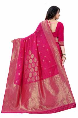 RANI BANARSI SILK SAREE WITH WAEVING BORDER WITH UNSTITCHED BLOUSE PIECE FOR WEDDING AND PARTY  KANCHIPURAM SILK SAREE