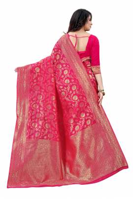 RANI BANARSI SILK SAREE WITH WAEVING BORDER WITH UNSTITCHED BLOUSE PIECE FOR WEDDING AND PARTY  KANCHIPURAM SILK SAREE