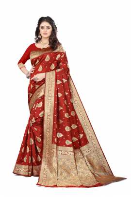 RED BANARSI SILK SAREE FOR WEDDING AND PARTY 