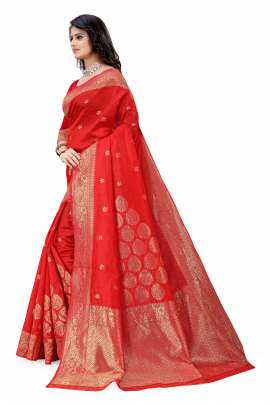 RED BANARSI SILK SAREE WITH WAEVING BORDER WITH UNSTITCHED BLOUSE PIECE FOR WEDDING AND PARTY  KANCHIPURAM SILK SAREE