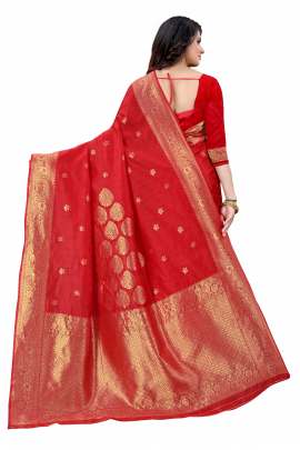 RED BANARSI SILK SAREE WITH WAEVING BORDER WITH UNSTITCHED BLOUSE PIECE FOR WEDDING AND PARTY  KANCHIPURAM SILK SAREE