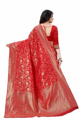 RED BANARSI SILK SAREE WITH WAEVING BORDER WITH UNSTITCHED BLOUSE PIECE FOR WEDDING AND PARTY  KANCHIPURAM SILK SAREE