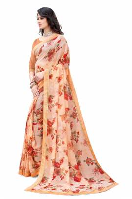 RED FLORAL PRINTED GEORGETTE SAREE WITH RICH BORDER LACE GEORGETTE SAREES 