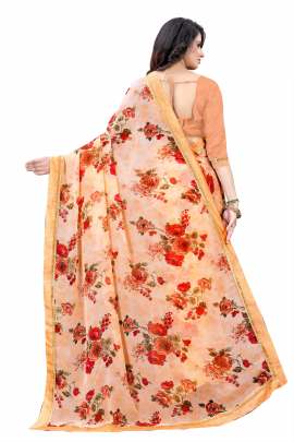 RED FLORAL PRINTED GEORGETTE SAREE WITH RICH BORDER LACE GEORGETTE SAREES 