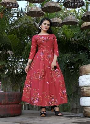 RED FLORAL PRINTED MEXY DRESS 