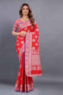 RED LICHI SILK SAREE WITH RICH PALLU  sarees